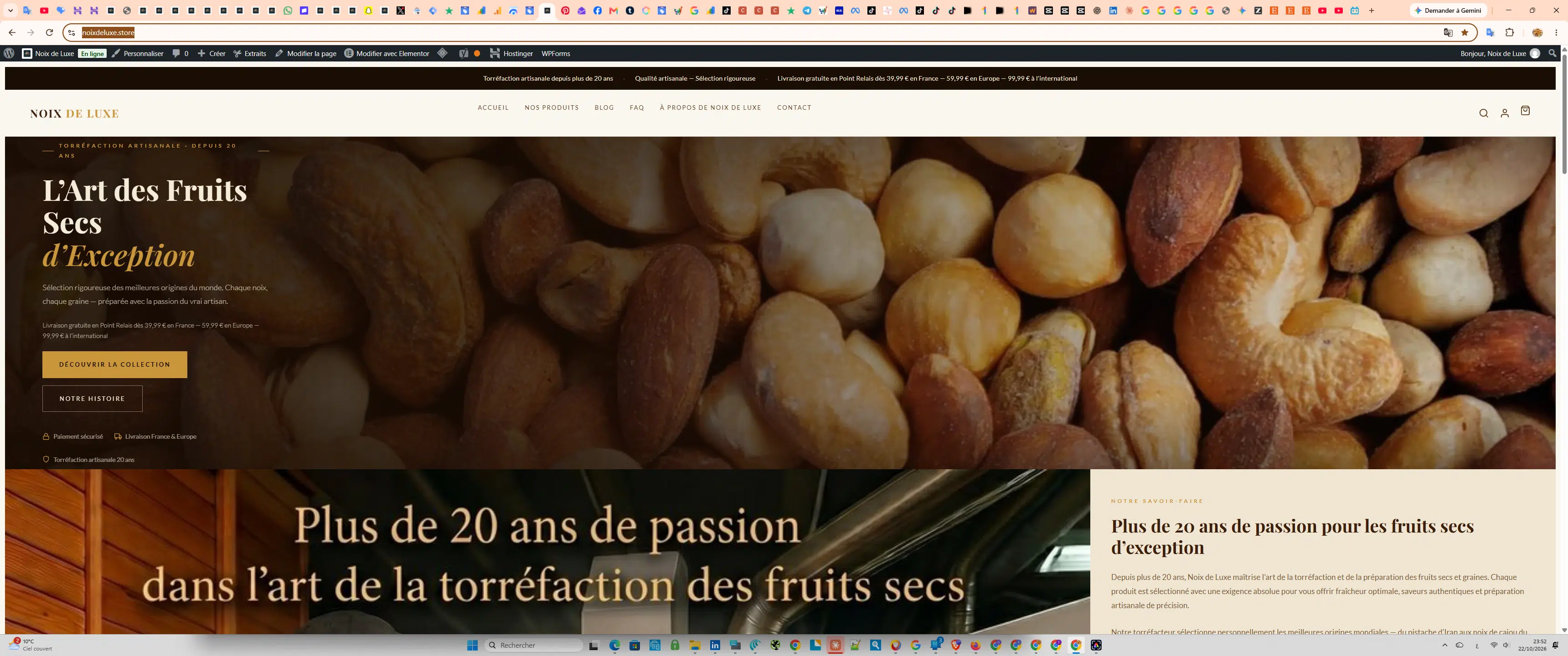 Gros plan sur un assortiment de noix grillées sur la page d'accueil de Noix de Luxe.